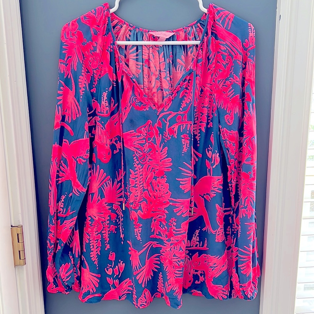 Lilly Pulitzer navy and neon pink top